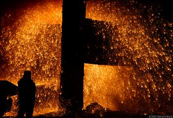 Filling a crucible car at the steelworks